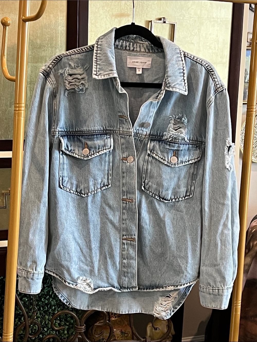 Dear John Light Wash Distressed Denim Jacket - Pale Blue